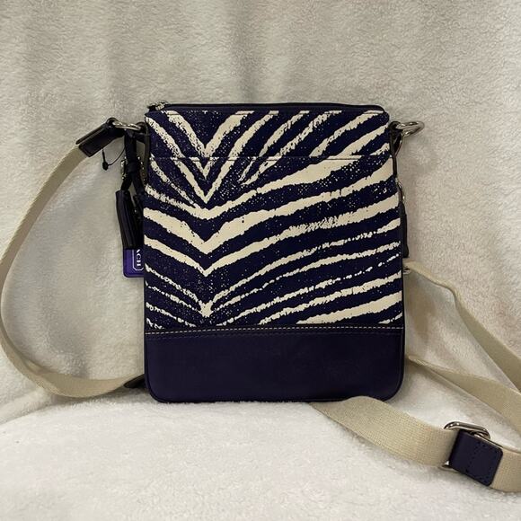 Coach Legacy Zebra Stripe Crossbody Bag - Navy and Cream - Picture 5 of 6